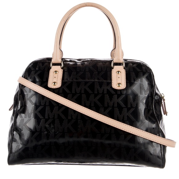 Michael Kors Handbags - Michael Kors Patent Black Leather & Nude Vachetta w/ Gold Hardware Big Satchel